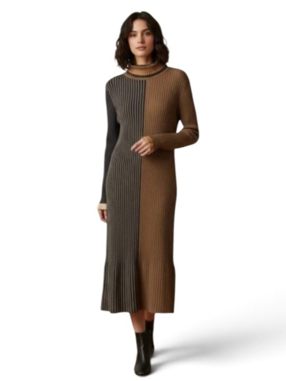 NWT Conditions Apply Margarete Maxi Knit Sweater Dress Caramel & Black XL